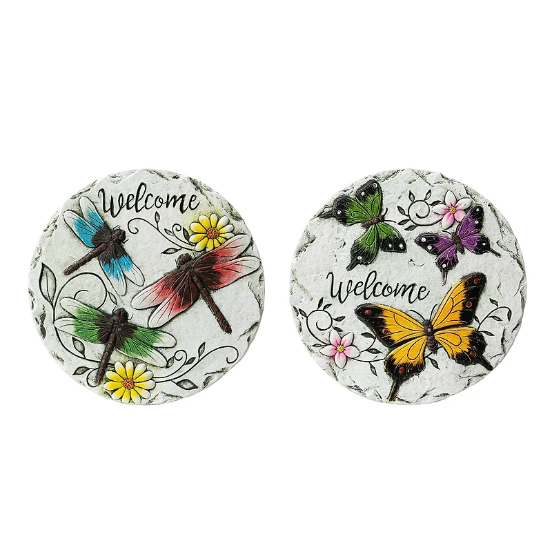 Glitzhome® 9.75" Butterflies & Dragonflies Patterned Cement Stepping Stones Set
