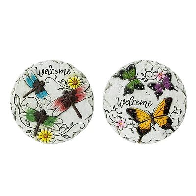Glitzhome® 9.75" Butterflies & Dragonflies Patterned Cement Stepping Stones Set
