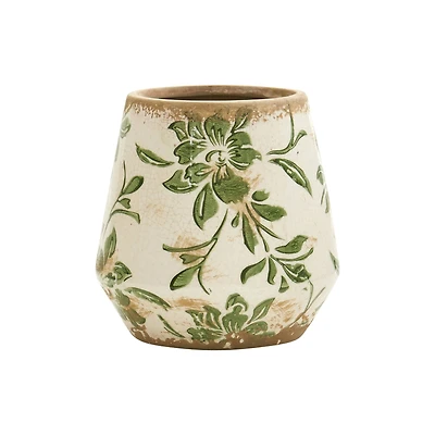 5.5" Tuscan Ceramic Green Scroll Planter