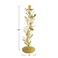 Hello Honey® 10" Distressed Pewter Finish Metal Taper Candleholder with Leaves & Berries