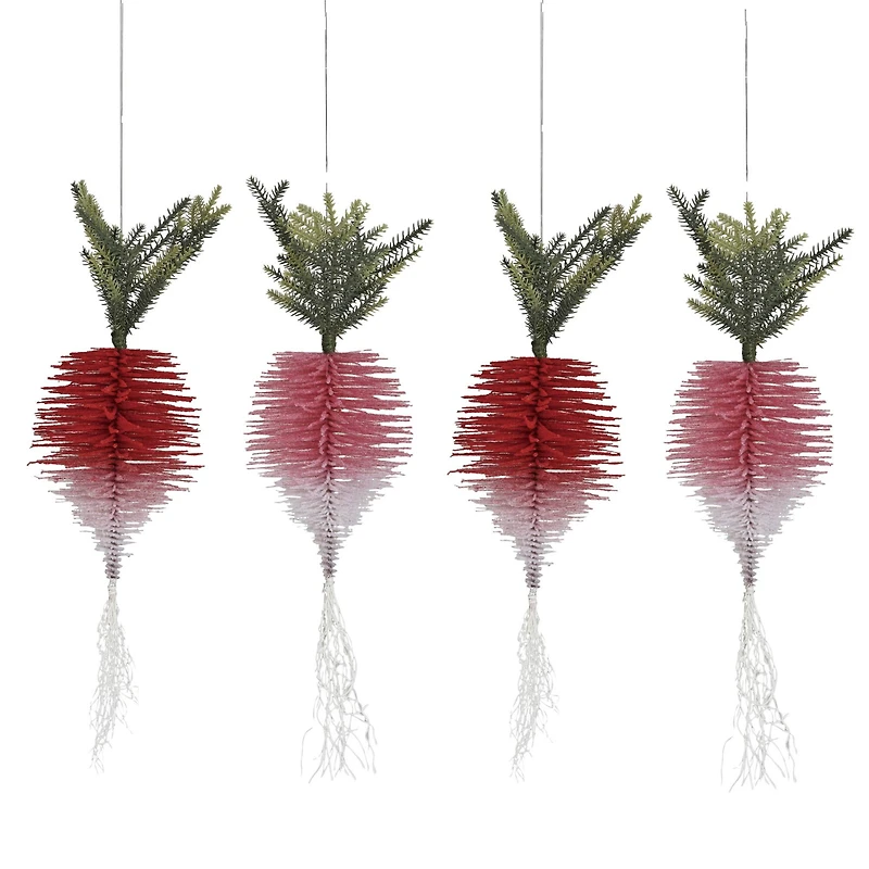 Hello Honey® 3 Pack 23" Red Flocked Radish Bottle Brush Ornaments