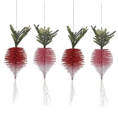 Hello Honey® 3 Pack 23" Red Flocked Radish Bottle Brush Ornaments