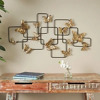 Gold Metal Butterfly Wall Décor with Black Open Rectangles