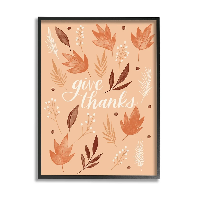 Stupell Industries Give Thanks Autumnal Leaves Framed Giclee Art
