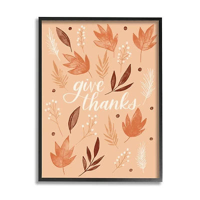 Stupell Industries Give Thanks Autumnal Leaves Framed Giclee Art