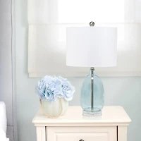 Lalia Home 21.5" Clear Blue Oval Glass Table Lamp with White Drum Shade