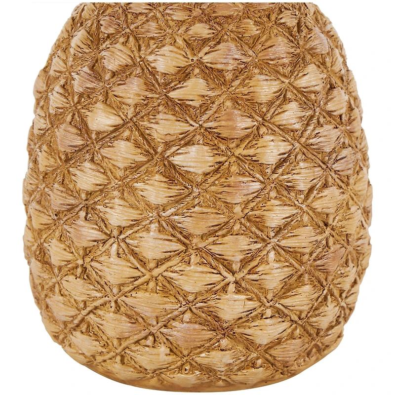 13" Gold Textured Pineapple Fruit Sculpture with Carved Top