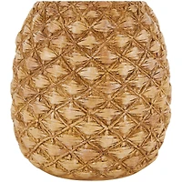 13" Gold Textured Pineapple Fruit Sculpture with Carved Top