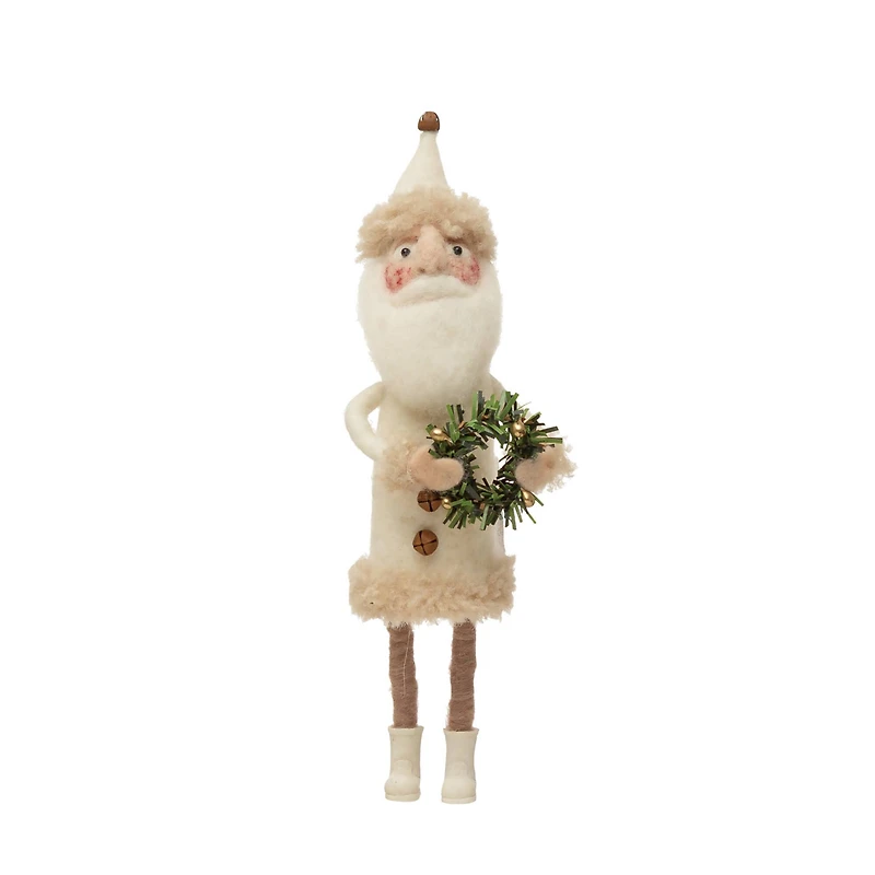 Hello Honey® 11" Cream Wool Felt Santa with Jingle Bell Buttons & Wreath