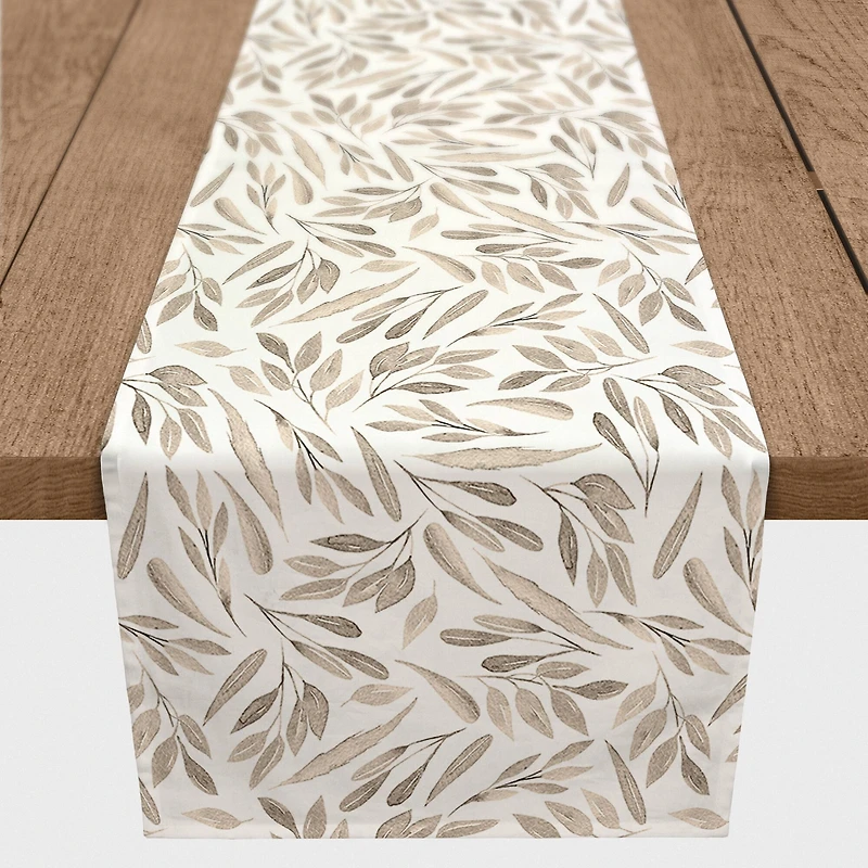 72" Greige Leaves Table Runner