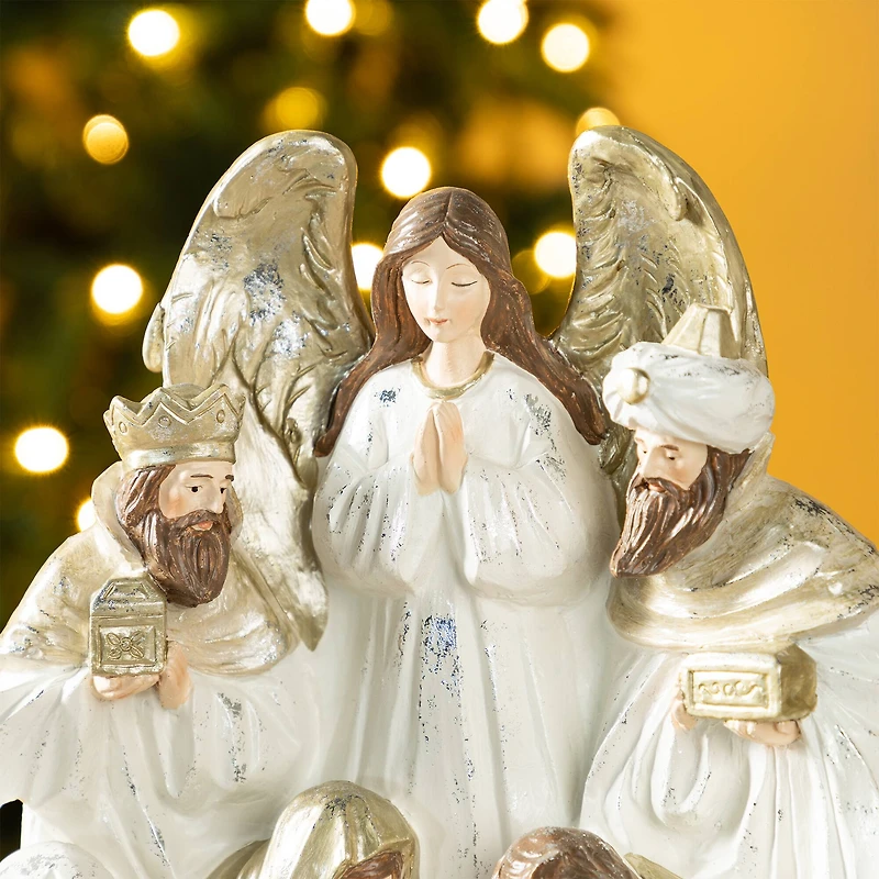Glitzhome® 13" Ivory & Gold Resin Nativity Figurine