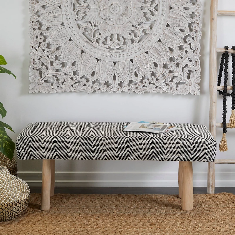 48" Black Wood Chevron Bench with Wood Legs