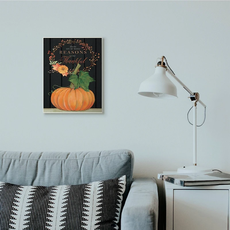 Stupell Industries Reasons To Be Thankful Pumpkin Fall Autumn Seasonal Design Wood Wall Plaque