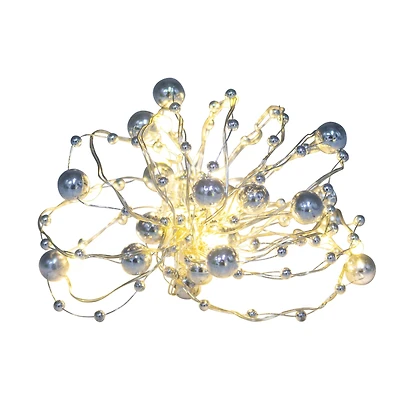 15ct. Warm White LED Metallic Silver Bead Garland String Lights on Silver Wire by Ashland®