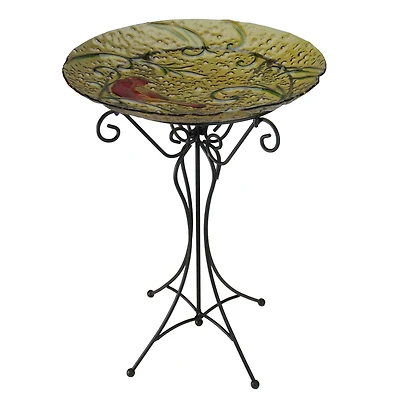 23" Hand Painted Glass Cardinal Spring Garden Bird Bath