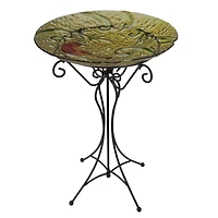 23" Hand Painted Glass Cardinal Spring Garden Bird Bath