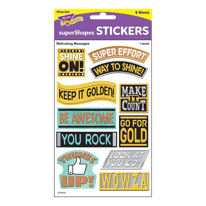 Trend Enterprises® I Heart Metal Motivating Messages superShapes Stickers, 6 Packs of 88