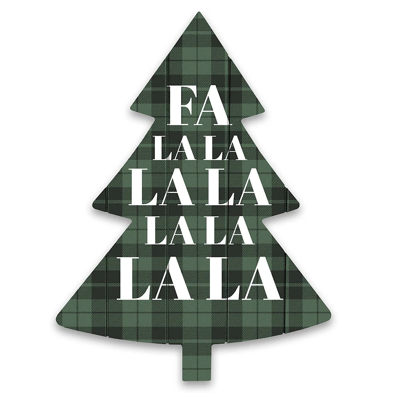 Fa La La Green Plaid Tree Shaped Pallet Wood Wall Art