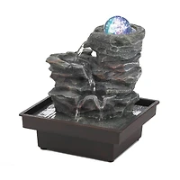 9" Glass Orb on Rocks LED Tabletop Fountain