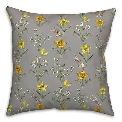 18" Gray Spring Pattern Indoor/Outdoor Pillow