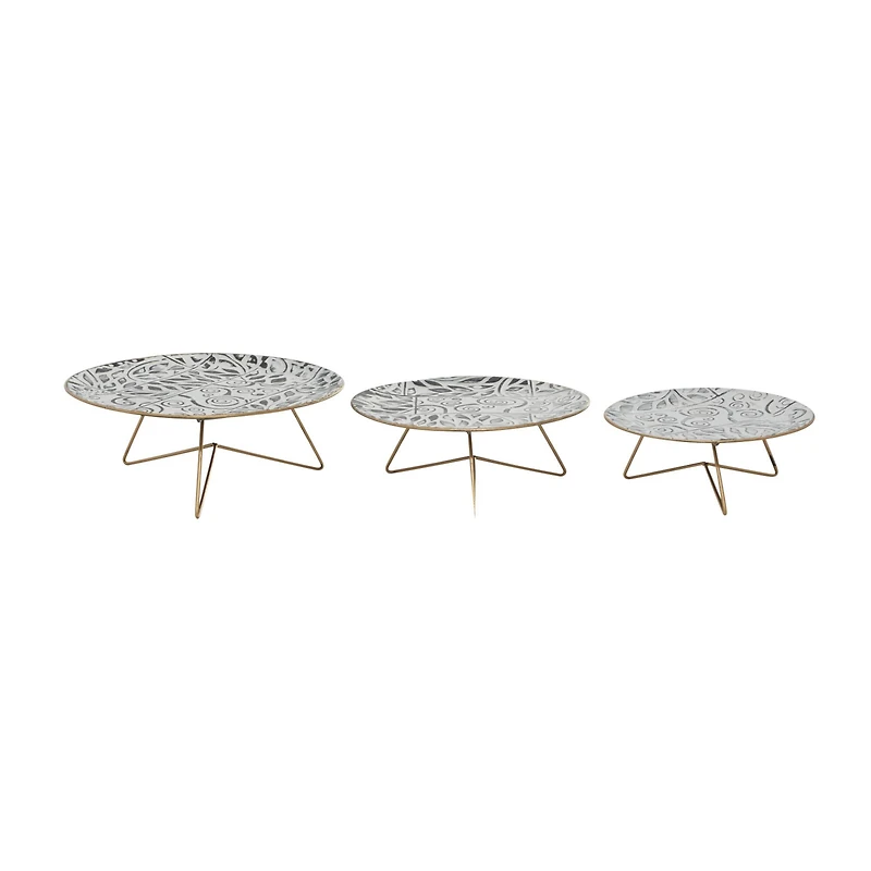 Set of 3 White Metal Farmhouse Cake Stand, 11", 12", 14"