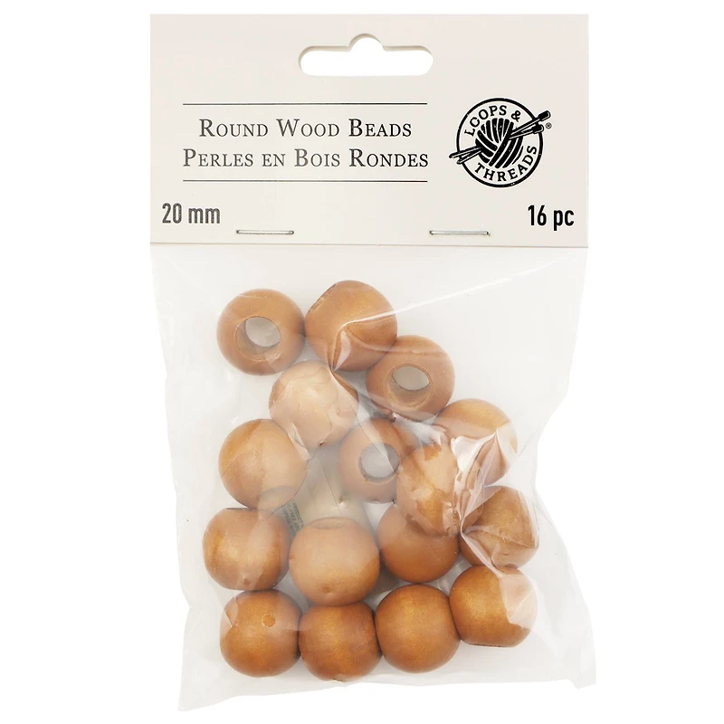 12 Packs: 16 ct. (192 total) Maple Round Wood Beads, 20mm by Loops & Threads®