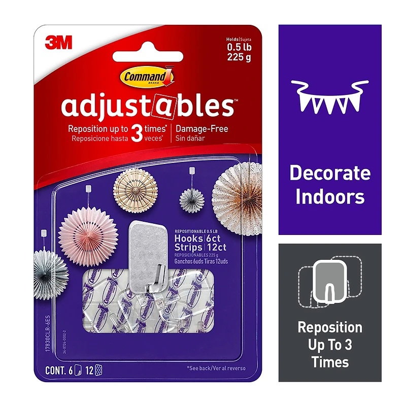 Command™ Adjustables™ Mini Hooks, Clear