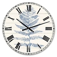 Designart 'Blue Fern Print On Wood Ii Traditional Wall Clock
