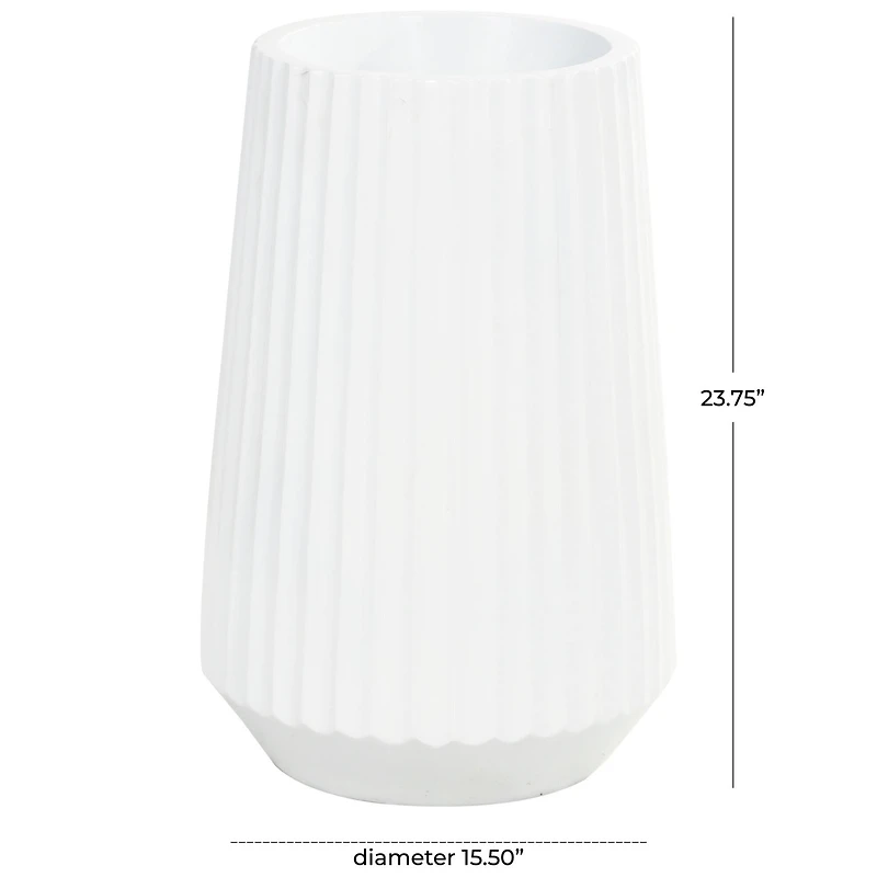 Large White Ribbed Resin Floor Vase
