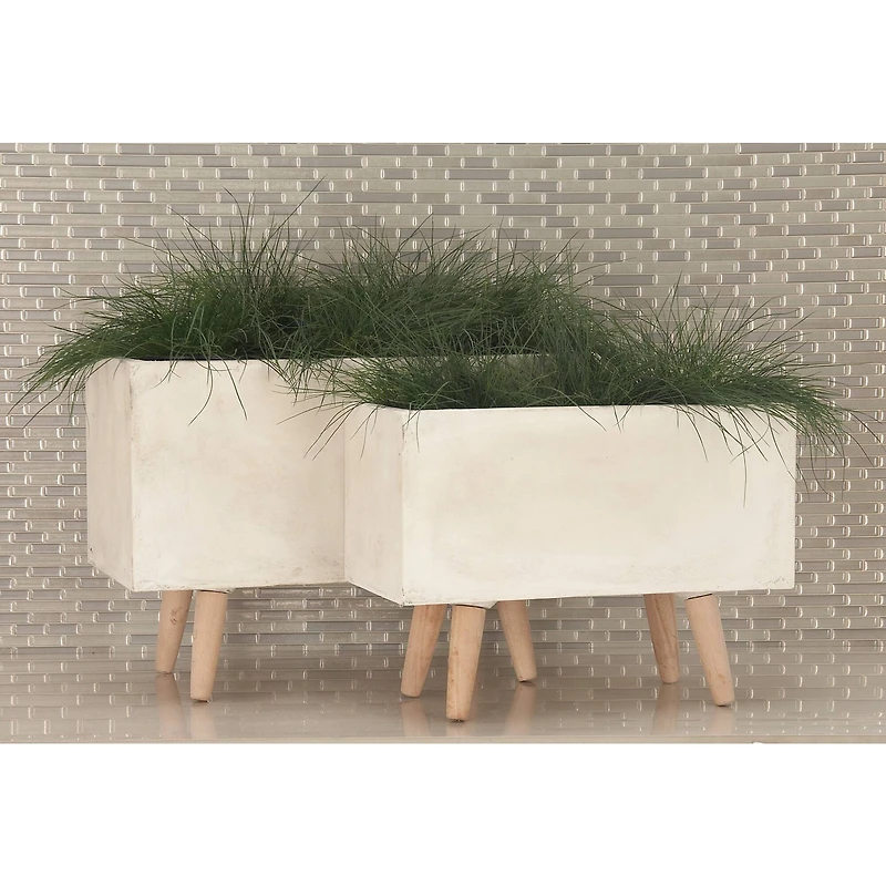 Set of 2 White Fiber clay Contemporary Planter, 17", 21"