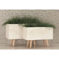 Set of 2 White Fiber clay Contemporary Planter, 17", 21"
