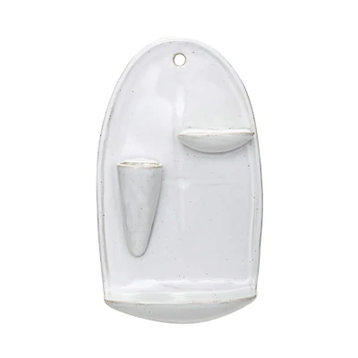 Hello Honey® 9" White Stoneware Wall Vase with 2 Shelves & Reactive Glaze