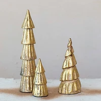 Hello Honey® 12.25" Tall Carved Mango Wood Tree with Rubbed Gold Foil Finish