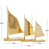 Gold Metal Sail Boat Sculpture Set