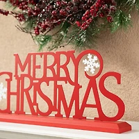 Glitzhome® 18" Red Metal Merry Christmas Table Décor