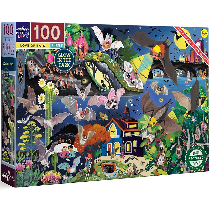 eeBoo Love of Bats Glow in the Dark 100 Piece Jigsaw Puzzle