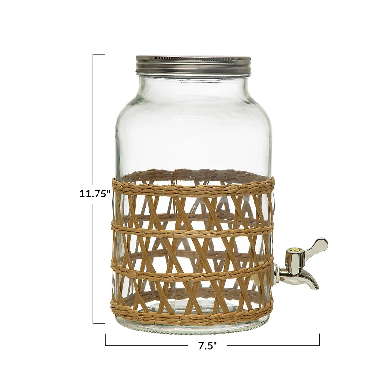 Hello Honey® 5.5qt. Glass Beverage Dispenser with Natural Woven Seagrass Sleeve