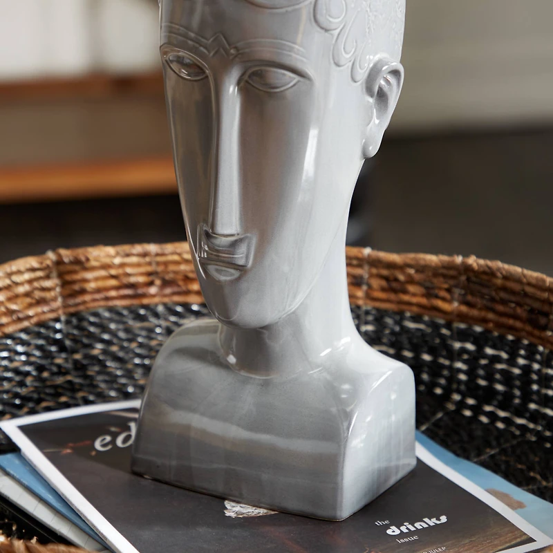 13" Gray Stoneware Man Head Sculpture