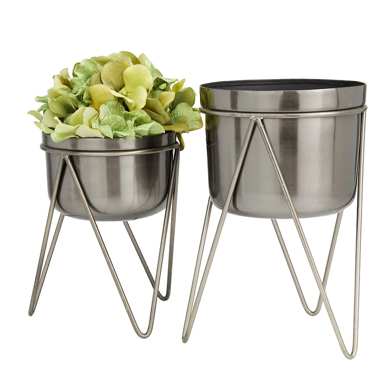 Silver Modern Planter, Set of 2" 7", 7"
