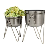 Silver Modern Planter, Set of 2" 7", 7"