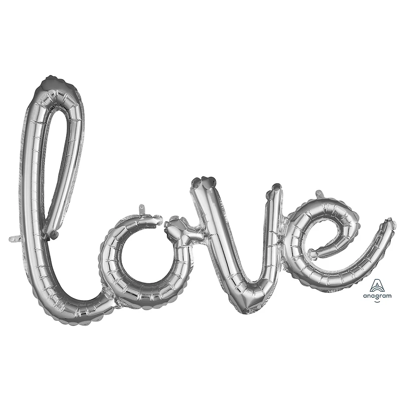 31" x 21" Silver Script Love Shaped Foil Balloon