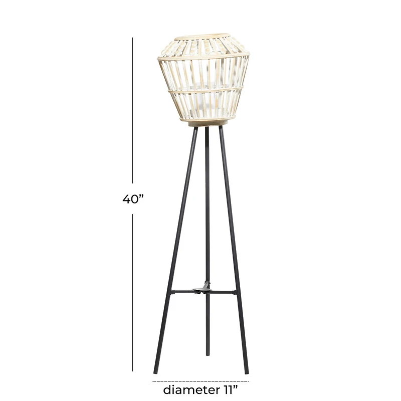 White Metal Natural Lantern, 40" x 11" x 11"