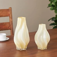 Yellow Glass Wavy Ombre Vase Set