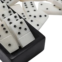 Hello Honey® 9" Black and White Handmade Alabaster Dominos in Soapstone Tray