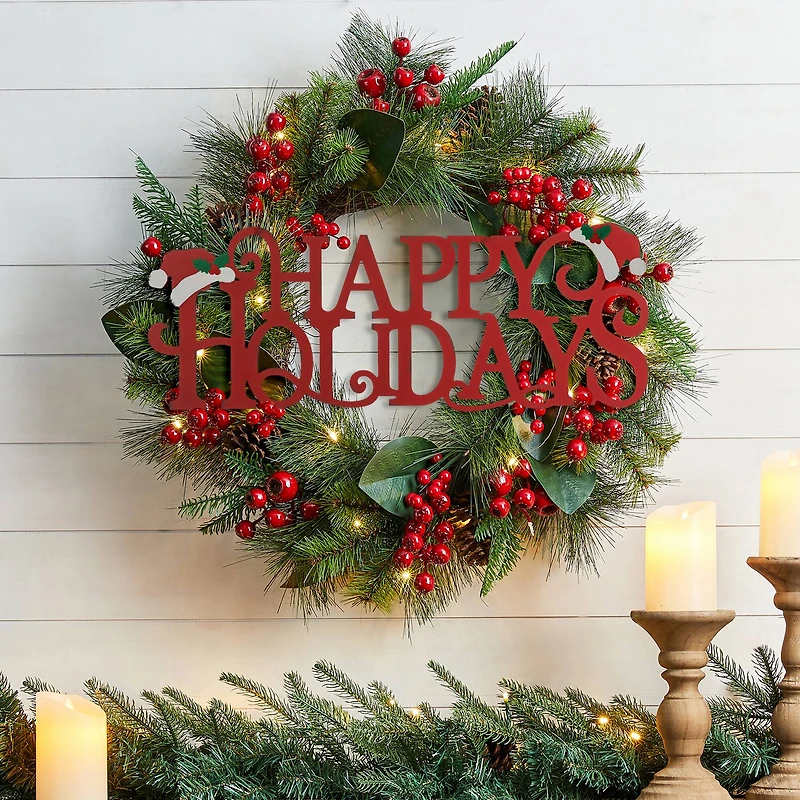Glitzhome® 24'' HAPPY HOLIDAYS Metal Christmas Wall Décor