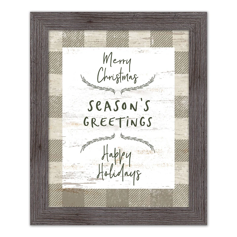 Taupe Buffalo Check Holiday Phrases Print in Western Gray Frame