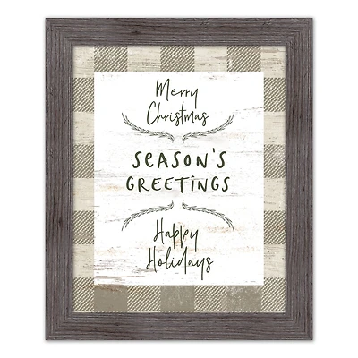 Taupe Buffalo Check Holiday Phrases Print in Western Gray Frame