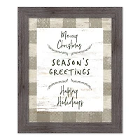 Taupe Buffalo Check Holiday Phrases Print in Western Gray Frame
