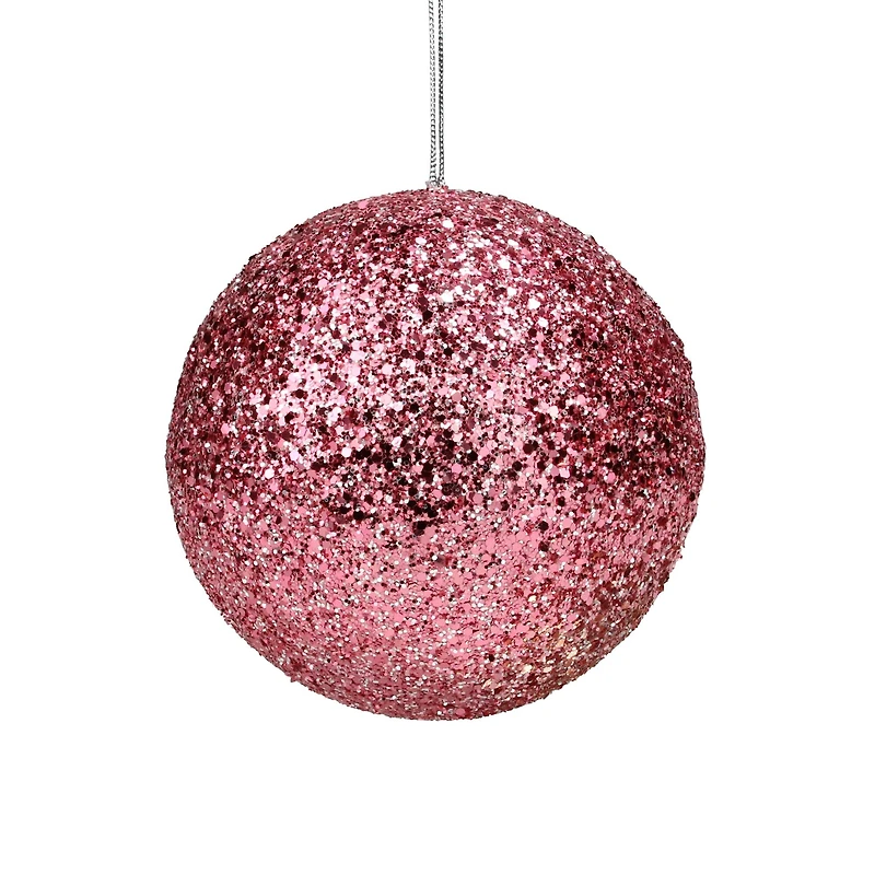 6" Glittery Pink Sequin Ball Ornament