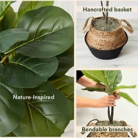 3ft. Artificial Fiddle Leaf Fig Tree With Handmade Cotton & Jute Woven Basket DIY Kit